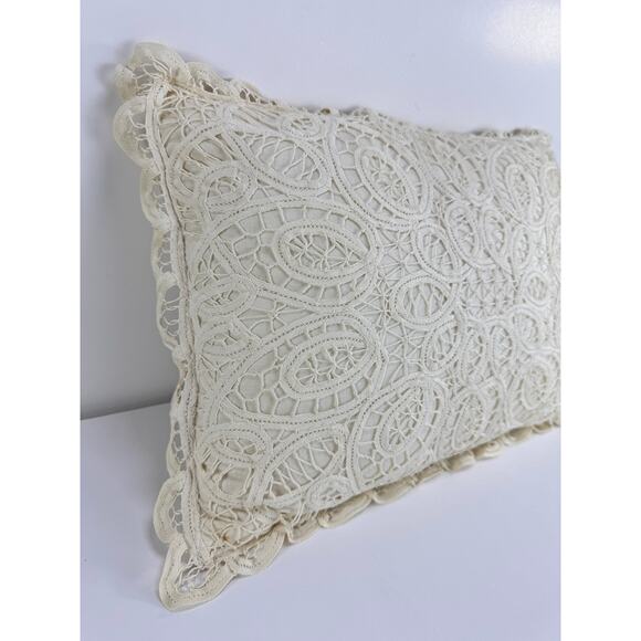 Vintage Lace Toss Pillow - Battenberg White Lace Pillow French Country Style - Picture 4 of 9